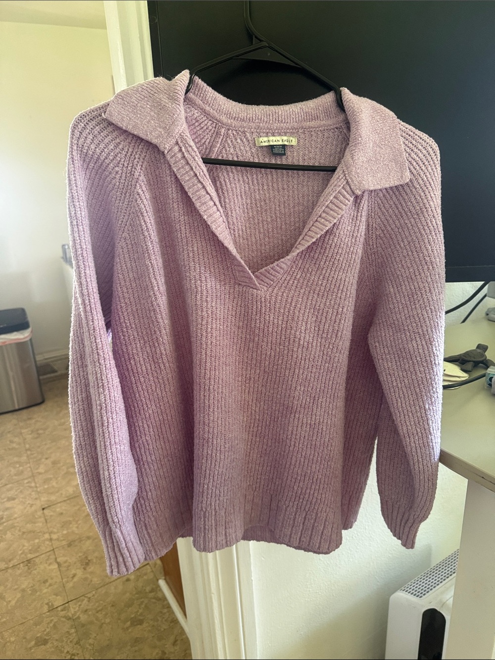American Eagle Outfitters Lilac V-Neck Collared Knit Sweater